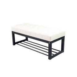 Ławka Pufa Pikowana Biały Guzik Tapicerowany Stal LPM-7 Rozmiary od 50 cm do 200 cm