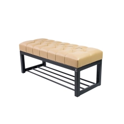 Ławka Pufa Pikowana Beż Guzik Tapicerowany Stal LPM-7 Rozmiary od 50 cm do 200 cm