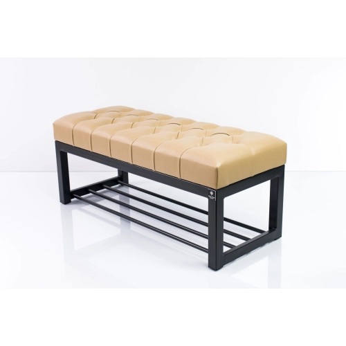 Ławka Pufa Pikowana Beż Guzik Tapicerowany Stal LPM-7 Rozmiary od 50 cm do 200 cm