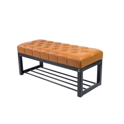 Ławka Pufa Pikowana Brązowa Guzik Tapicerowany Stal LPM-7 Rozmiary od 50 cm do 200 cm