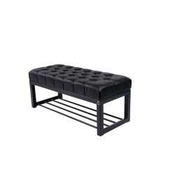 Ławka Pufa Pikowana Czarny Guzik Tapicerowany Stal LPM-7 Rozmiary od 50 cm do 200 cm