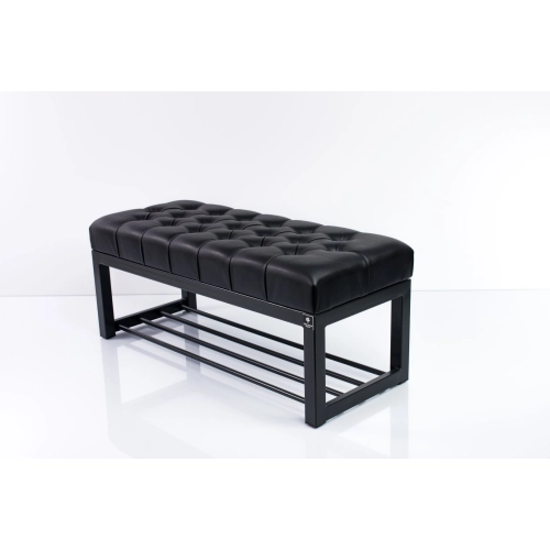Ławka Pufa Pikowana Czarny Guzik Tapicerowany Stal LPM-7 Rozmiary od 50 cm do 200 cm