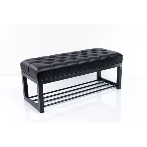 Ławka Pufa Pikowana Czarny Guzik Tapicerowany Stal LPM-7 Rozmiary od 50 cm do 200 cm