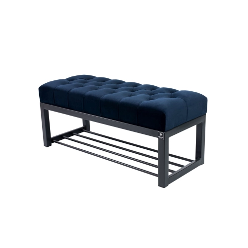 Ławka Pufa Pikowana Granatowy Guzik Tapicerowany Stal LPM-7 Rozmiary od 50 cm do 200 cm