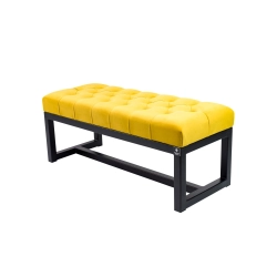 Ławka Pufa Pikowana Cytrynowa Żółcień Guzik Tapicerowany Stal LPM-9 Rozmiary od 50 cm do 200 cm