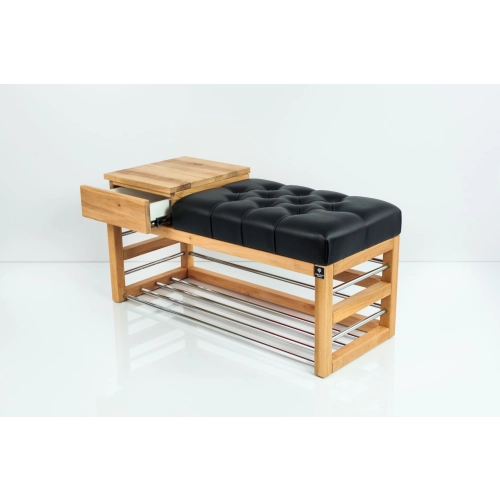 Ławka Pufa Pikowana Ekoskóra Czarny Guzik Tapicerowany LPP-101 Rozmiary od 50 cm do 200 cm