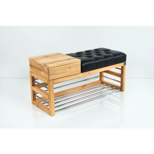 Ławka Pufa Pikowana Ekoskóra Czarny Guzik Tapicerowany LPP-101 Rozmiary od 50 cm do 200 cm