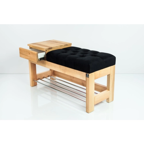 Ławka Pufa Pikowana Czarny Guzik Tapicerowany LPP-104 Rozmiary od 50 cm do 200 cm