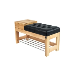 Ławka Pufa Pikowana Ekoskóra Czarny Guzik Tapicerowany LPP-104 Rozmiary od 50 cm do 200 cm