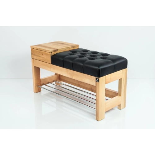 Ławka Pufa Pikowana Ekoskóra Czarny Guzik Tapicerowany LPP-104 Rozmiary od 50 cm do 200 cm