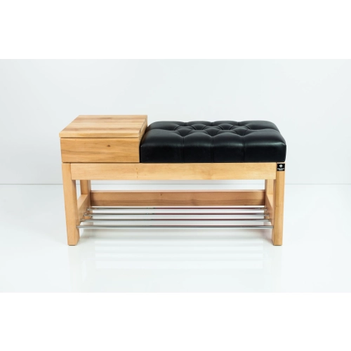 Ławka Pufa Pikowana Ekoskóra Czarny Guzik Tapicerowany LPP-104 Rozmiary od 50 cm do 200 cm