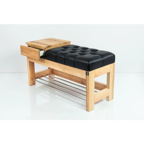 Ławka Pufa Pikowana Ekoskóra Czarny Guzik Tapicerowany LPP-104 Rozmiary od 50 cm do 200 cm