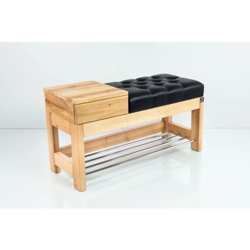 Ławka Pufa Pikowana Ekoskóra Czarny Guzik Tapicerowany LPP-104 Rozmiary od 50 cm do 200 cm