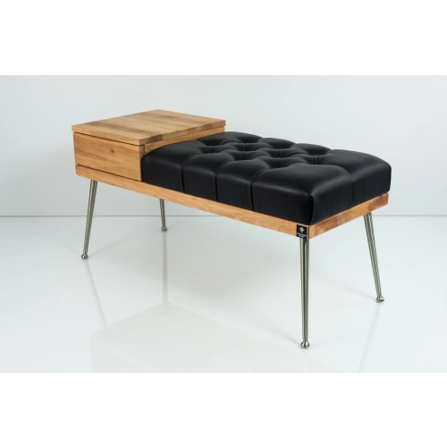 Ławka Pufa Pikowana Ekoskóra Czarny Guzik Tapicerowany LPP-106 Rozmiary od 70 cm do 200 cm