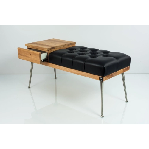 Ławka Pufa Pikowana Ekoskóra Czarny Guzik Tapicerowany LPP-106 Rozmiary od 70 cm do 200 cm