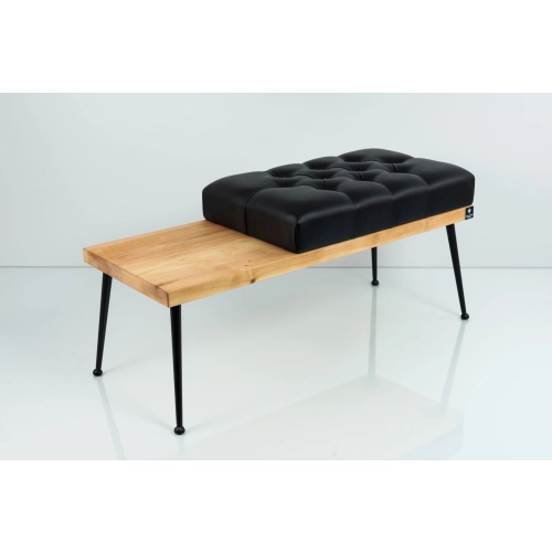 Ławka Pufa Pikowana Ekoskóra Czarny Guzik Tapicerowany LPP-107 Rozmiary od 50 cm do 200 cm
