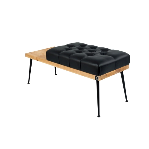 Ławka Pufa Pikowana Ekoskóra Czarny Guzik Tapicerowany LPP-107 Rozmiary od 50 cm do 200 cm