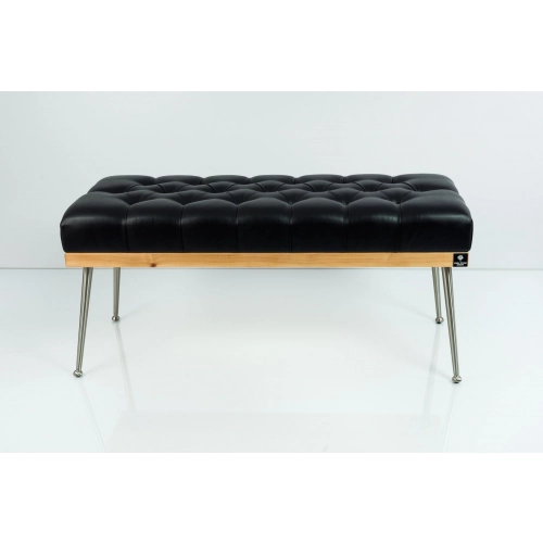 Ławka Pufa Pikowana Ekoskóra Czarny Guzik Tapicerowany LPP-108 Rozmiary od 50 cm do 200 cm