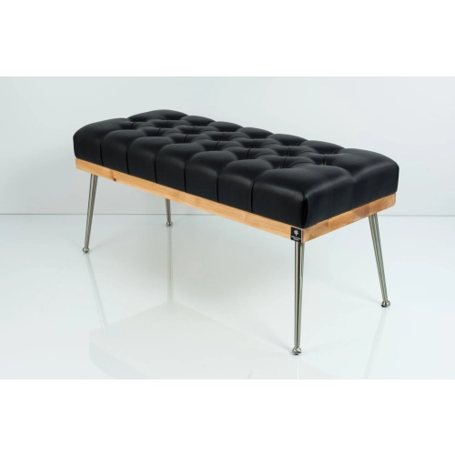 Ławka Pufa Pikowana Ekoskóra Czarny Guzik Tapicerowany LPP-108 Rozmiary od 50 cm do 200 cm