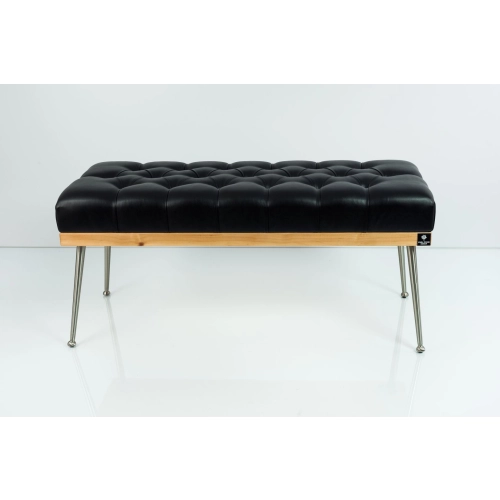 Ławka Pufa Pikowana Ekoskóra Czarny Guzik Tapicerowany LPP-108 Rozmiary od 50 cm do 200 cm