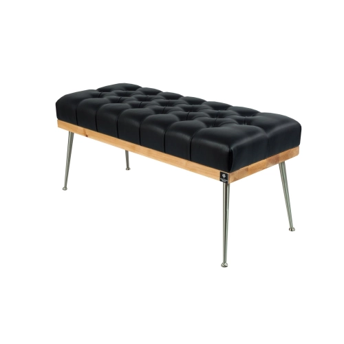 Ławka Pufa Pikowana Ekoskóra Czarny Guzik Tapicerowany LPP-108 Rozmiary od 50 cm do 200 cm