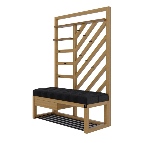 Ławka Szafka Pufa Pikowane Siedzisko Czarny Wieszak LPP-123 Rozmiary od 50 cm do 200 cm