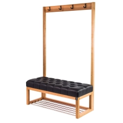 Ławka Szafka Pufa Pikowane Siedzisko Ekoskóra Czarny Wieszak LPP-15 Rozmiary od 50 cm do 200 cm