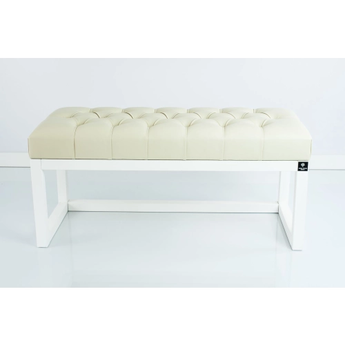 Ławka Pufa Pikowana Ekoskóra Ecru Guzik Tapicerowany LPP-2 + Wieszak Ścienny WDC-35 Kolory