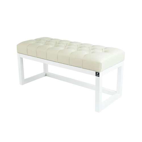 Ławka Pufa Pikowana Ekoskóra Ecru Guzik Tapicerowany LPP-2 + Wieszak Ścienny WDC-35 Kolory