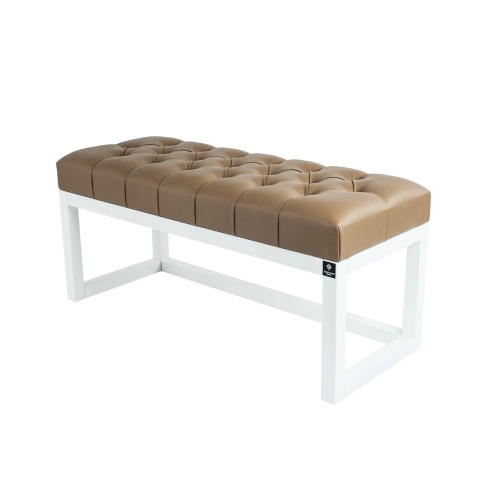 Ławka Pufa Pikowana Ekoskóra Brąz Guzik Tapicerowany LPP-2 + Wieszak Ścienny WDC-19 Kolory