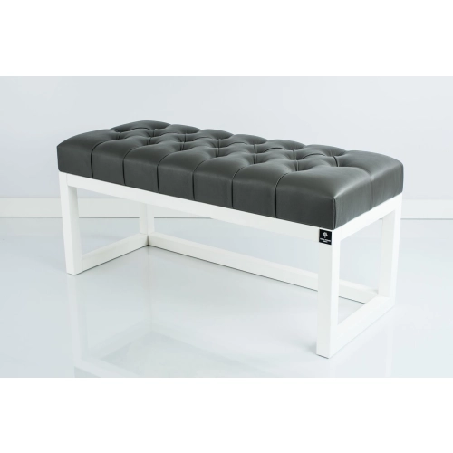 Ławka Pufa Pikowana Ekoskóra Grafit Guzik Tapicerowany LPP-2 + Wieszak Ścienny WDC-5 Kolory