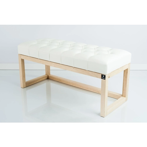 Ławeczka Pufa Pikowana Ekoskóra Biały Guzik Tapicerowany LPP-2 Rozmiary od 50 cm do 200 cm