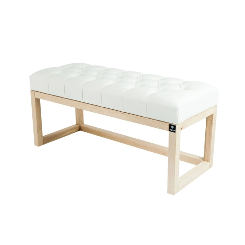 Ławeczka Pufa Pikowana Ekoskóra Biały Guzik Tapicerowany LPP-2 Rozmiary od 50 cm do 200 cm