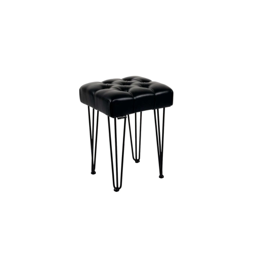 Taboret Pufa Pikowana Czarna Ekoskóra Guzik Kryształ LPP-201