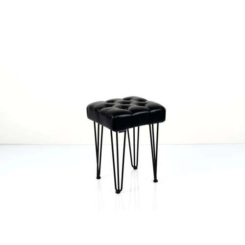 Taboret Pufa Pikowana Czarna Ekoskóra Guzik Kryształ LPP-201