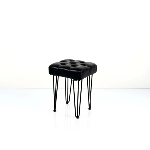 Taboret Pufa Pikowana Czarna Ekoskóra Guzik Kryształ LPP-201