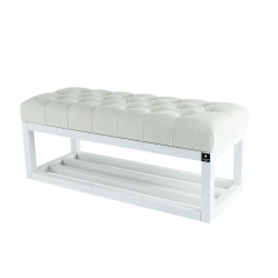 Ławeczka Pufa Pikowana Biały Guzik Tapicerowany LPP-3 Rozmiary od 50 cm do 200 cm