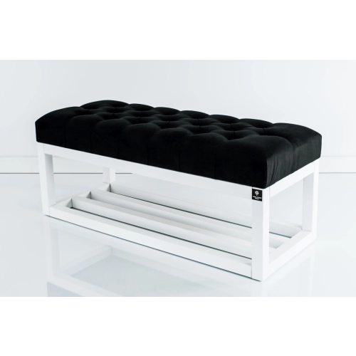 Ławka Pufa Pikowana Czarna LPP-3 + Wieszak Ścienny WDC-17