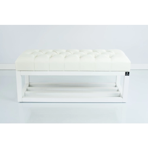 Ławka Pufa Pikowana Ekoskóra Biała Guzik Tapicerowany LPP-3 + Wieszak Ścienny WDC-5 Kolory