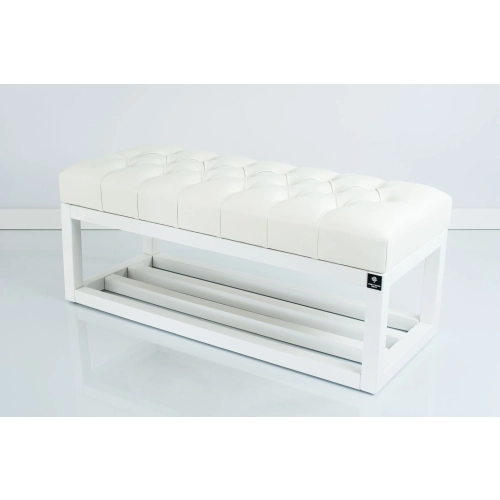 Ławka Pufa Pikowana Ekoskóra Biała Guzik Tapicerowany LPP-3 + Wieszak Ścienny WDC-5 Kolory