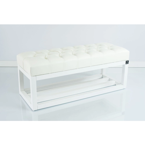 Ławka Pufa Pikowana Ekoskóra Biała Guzik Tapicerowany LPP-3 + Wieszak Ścienny WDC-5 Kolory