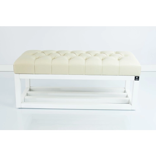 Ławka Pufa Pikowana Ekoskóra Ecru LPP-3 + Wieszak Ścienny WDC-22