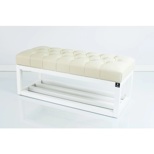 Ławka Pufa Pikowana Ekoskóra Ecru LPP-3 + Wieszak Ścienny WDC-22