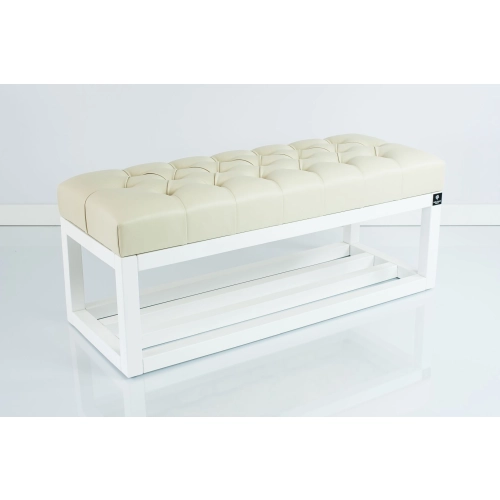 Ławka Pufa Pikowana Ekoskóra Ecru LPP-3 + Wieszak Ścienny WDC-22