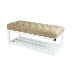 Ławeczka Pufa Pikowana Ekoskóra Beż Guzik Tapicerowany LPP-3 Rozmiary od 50 cm do 200 cm