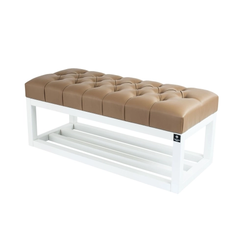 Ławka Pikowana Ekoskóra Brąz  LPP-3 + Wieszak Ścienny WDC-35