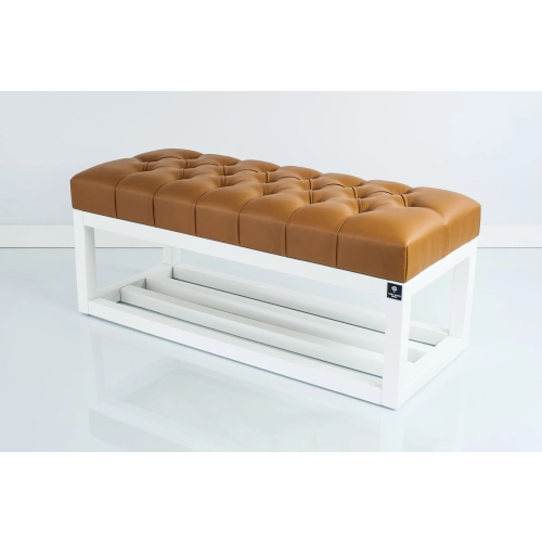 Ławka Pufa Pikowana Ekoskóra Brąz Guzik Tapicerowany LPP-3 + Wieszak Ścienny WDC-19