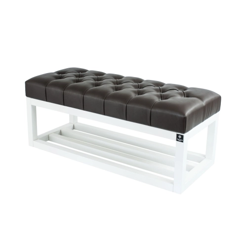 Ławka Pufa Pikowana Ekoskóra Brąz LPP-3 + Wieszak Ścienny WDC-22