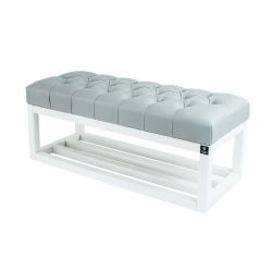 Ławeczka Pufa Pikowana Ekoskóra Popiel Guzik Tapicerowany LPP-3 Rozmiary od 50 cm do 200 cm