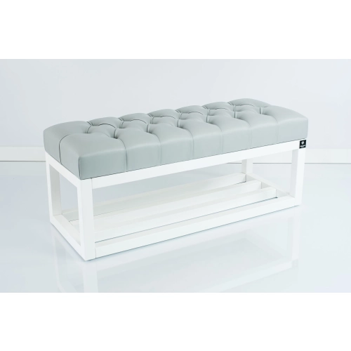 Ławka Pufa Pikowana Ekoskóra Popiel Guzik Tapicerowany LPP-3 + Wieszak Ścienny WDC-19